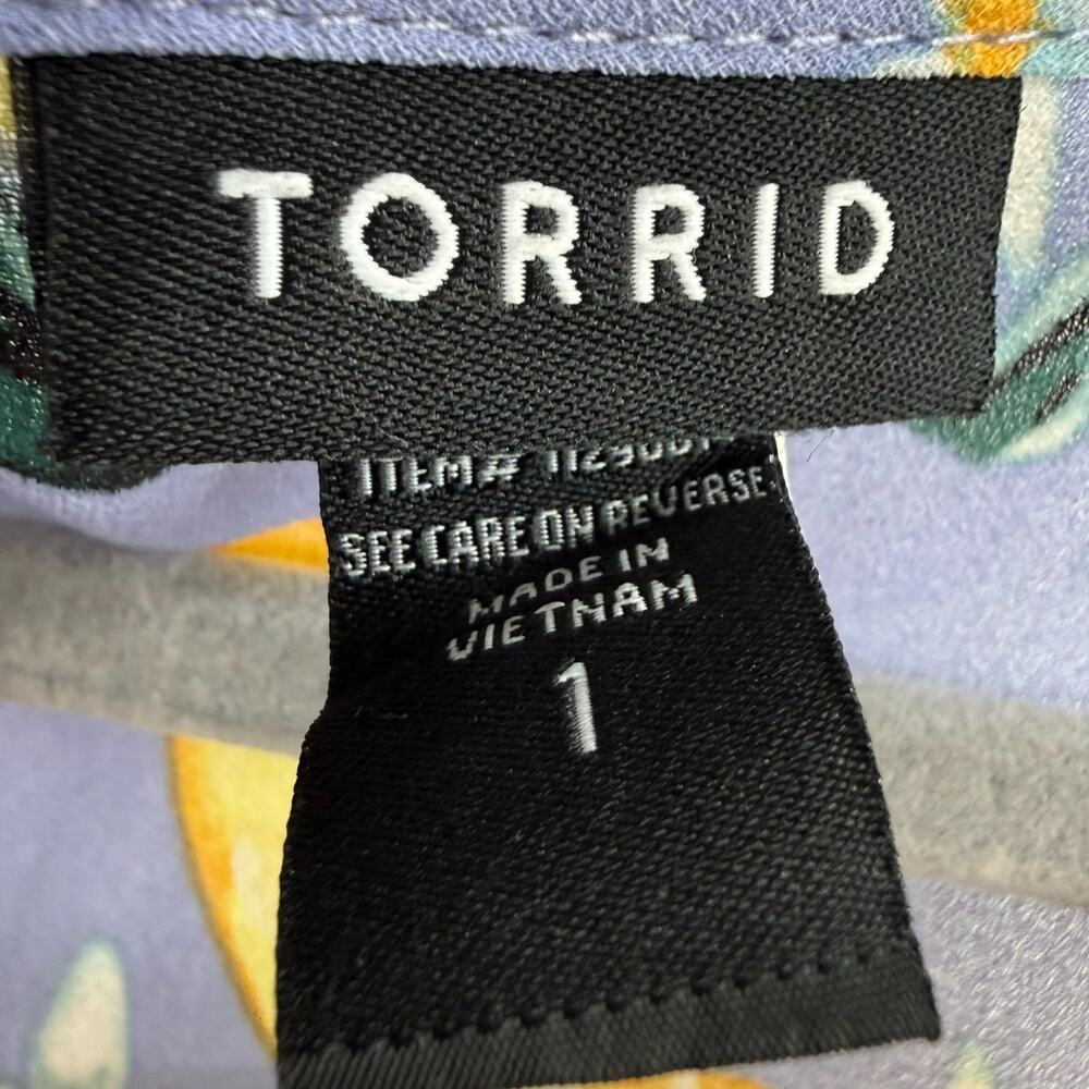 Torrid Lemon Print Tank Top Size 1X Purple Georgette Ruffle High Low Hem Keyhole - Picture 8 of 10